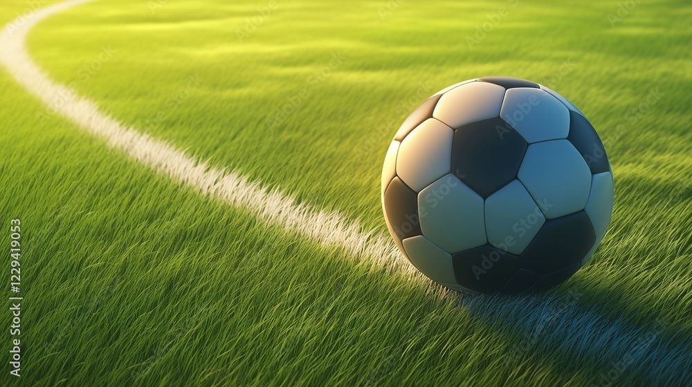 Fototapeta premium Realistic soccer ball Gradient soccer field background 