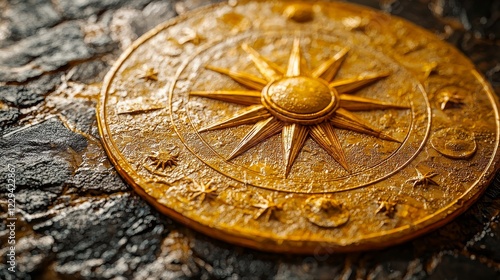 Intricate golden compass rose against a textured dark background showcases elegance and timeless nautical symbolism photo