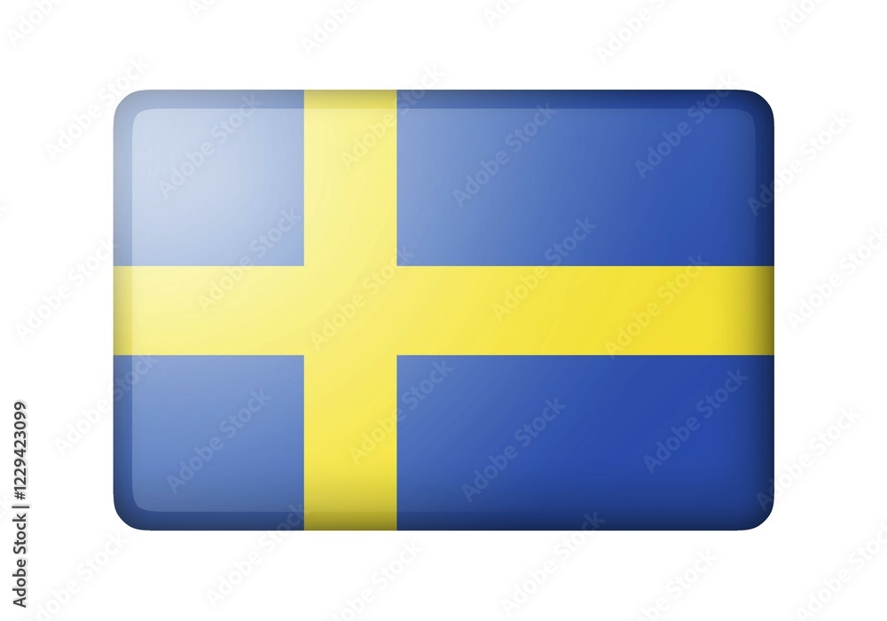 The Swedish flag. Rectangular matte icon. Isolated on white background The Swedish flag. Rectangular matte icon. Isolated on white background