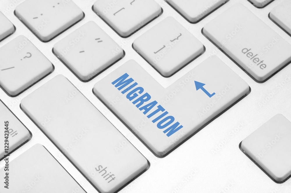 Concept: Migration key on the computer keyboard Concept: Migration key on the computer keyboard