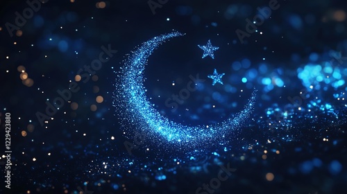 Ramadan, Featuring a cut pattern of sparkling star dust trail spiral particle effect. 3D illustration
