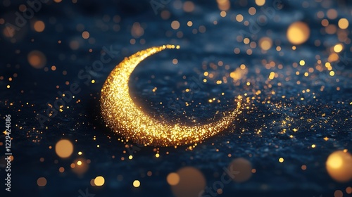Ramadan, Featuring a cut pattern of sparkling star dust trail spiral particle effect. 3D illustration