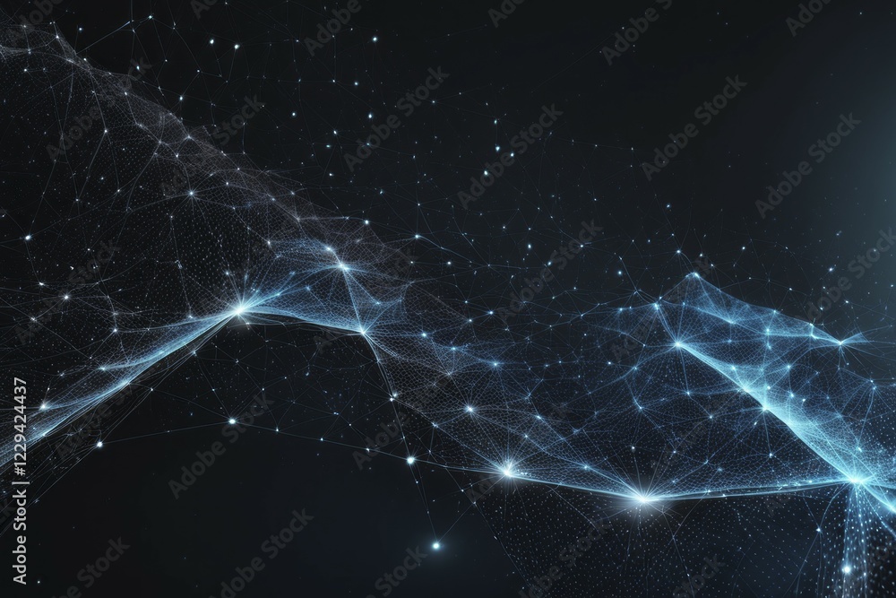 Digital artwork depicting a network of glowing blue lines and particles on a dark backdrop, AI generated Digital artwork depicting a network of glowing blue lines and particles on a dark backdrop, AI generated
