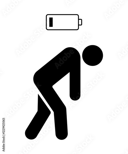 Stickman with low battery, Charging indicator pictogram.