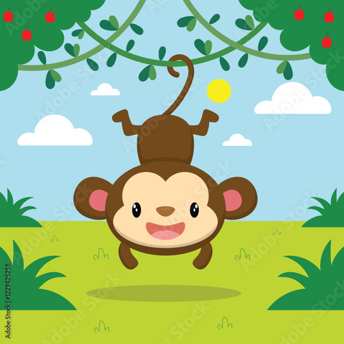 Vector illustration of a cute monkey with the concept of cartoon animals