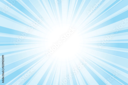 Abstract Glowing Blue Sunburst Background. Light Azure Blue Glow Effect Sunburst Background for Presentation, Banner, Poster, Flyer, Sales. Modern Pop Art Poster for Summer and Spring.