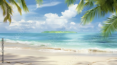 Wallpaper Mural Imaginatively staged sandy beach with palm trees. The landscape has a tropical character, such as in the Caribbean. AI generated, AI generated, AI generated Torontodigital.ca