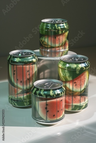 Digital illustration of transgenic watermelons inside industrial packaging, AI generated photo