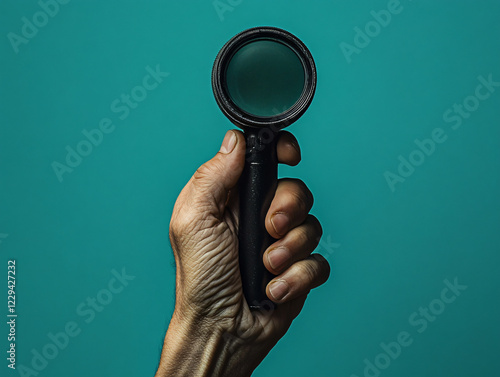 Close-up hand holding modern dermatoscope advanced medical diagnostic tool skin examination illuminated magnifying lens clinical sepia cancer mole retro visual sketch nurse surgery patient portable photo