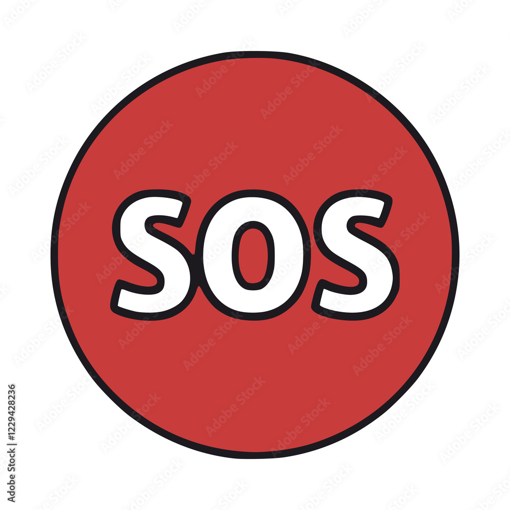 red SOS button warning caution emergency alert flat color vector illustration template design red SOS button warning caution emergency alert flat color vector illustration template design
