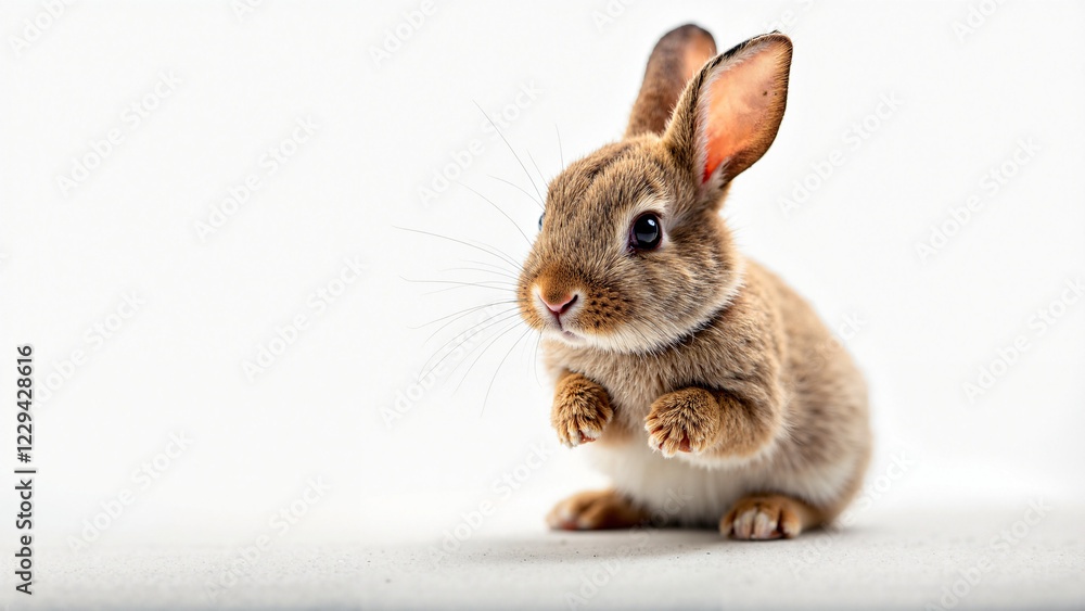Adorable Baby Rabbit with Sparkling Eyes on White Background, Perfect for Easter Marketing, Spring Celebrations, and Family-Oriented Promotions Adorable Baby Rabbit with Sparkling Eyes on White Background, Perfect for Easter Marketing, Spring Celebrations, and Family-Oriented Promotions