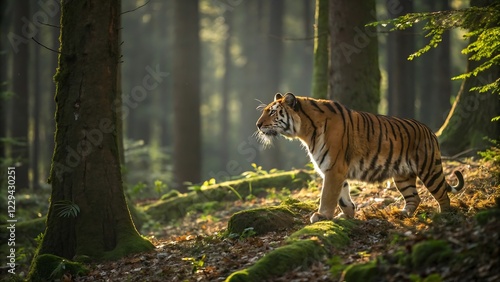 Majestic Tiger in a Sunlit Forest