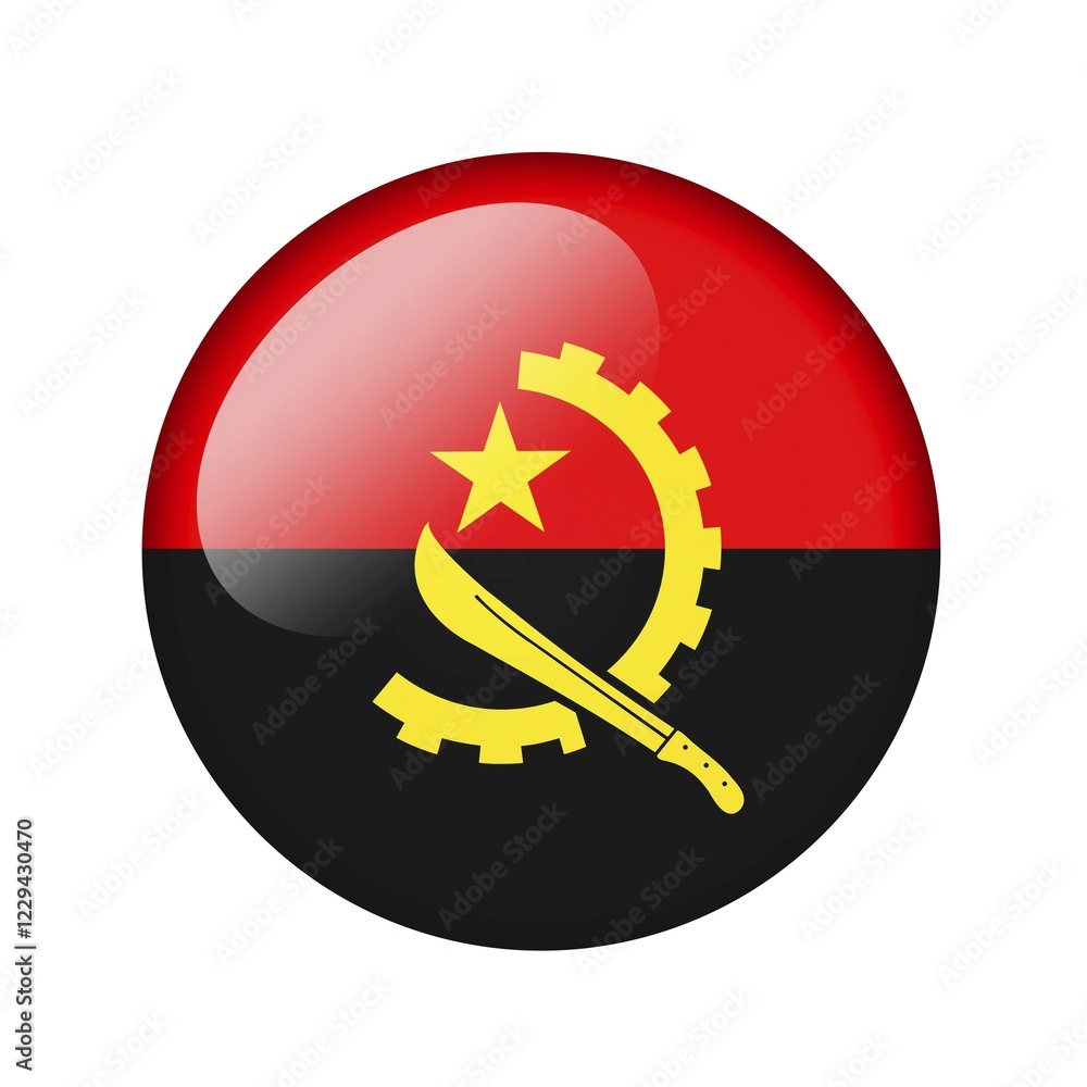 The Angolan flag. Round glossy icon. Isolated on white background The Angolan flag. Round glossy icon. Isolated on white background
