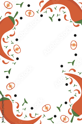 Hot chili red pepper border frame banner. Vegetable spicy pepper poster