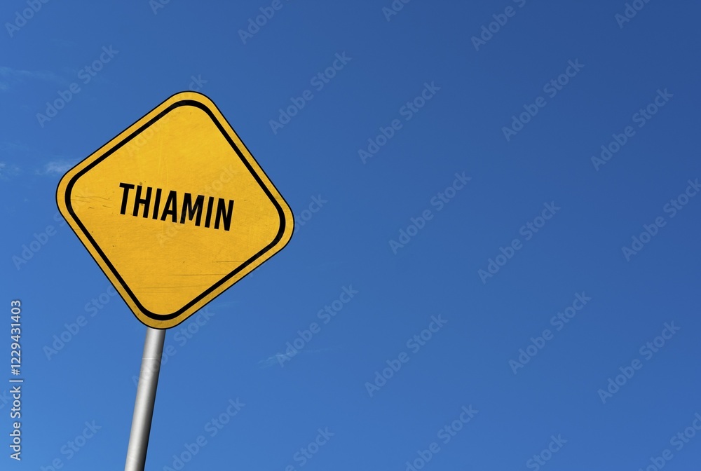 Thiamin, yellow sign with blue sky Thiamin, yellow sign with blue sky