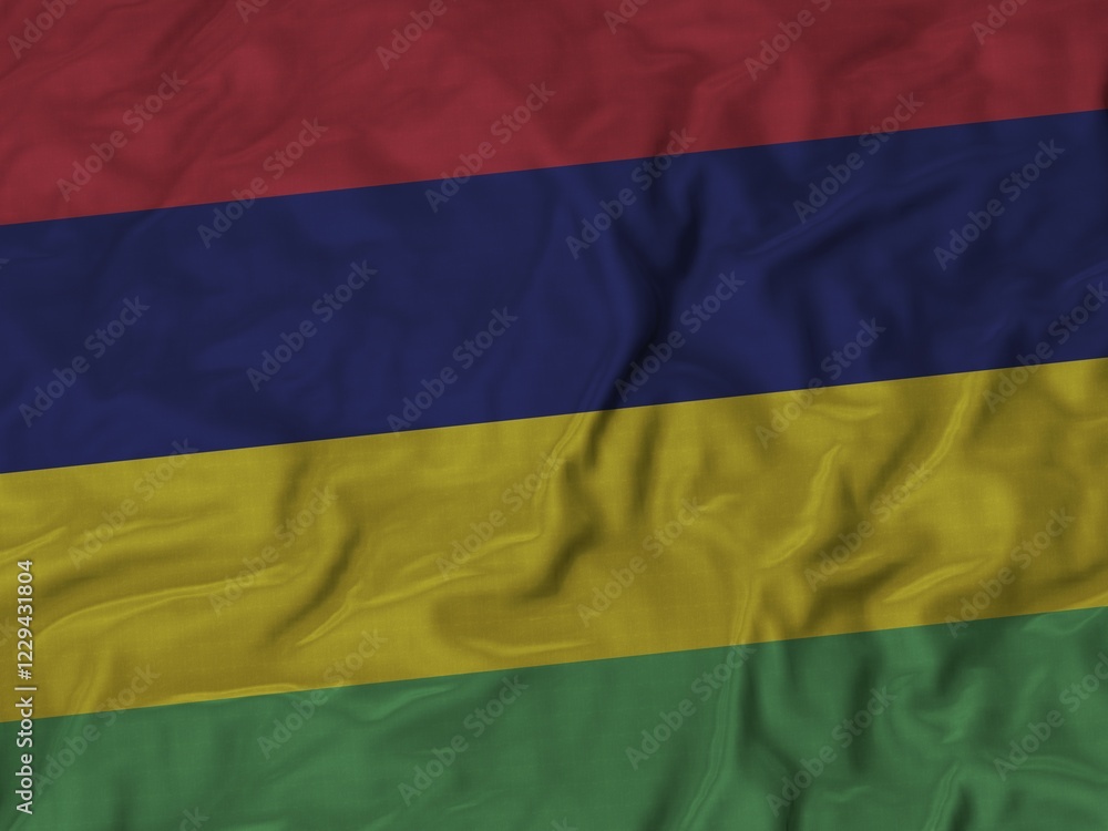 Closeup of Ruffled Mauritius flag, Fabric Ruffled Flag Background Closeup of Ruffled Mauritius flag, Fabric Ruffled Flag Background