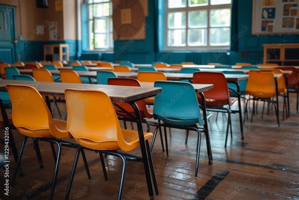Rows with many colorful, plastic chairs and armchairs. Rows with many colorful, plastic chairs and armchairs.