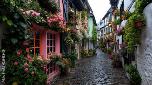 Fototapeta Naklejka Na Ścianę i Meble -  A quaint village with cobblestone streets and charming cottages.