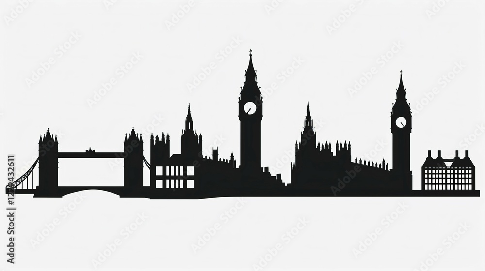 Obraz premium Silhouette of London's skyline featuring famous landmarks, AI generated