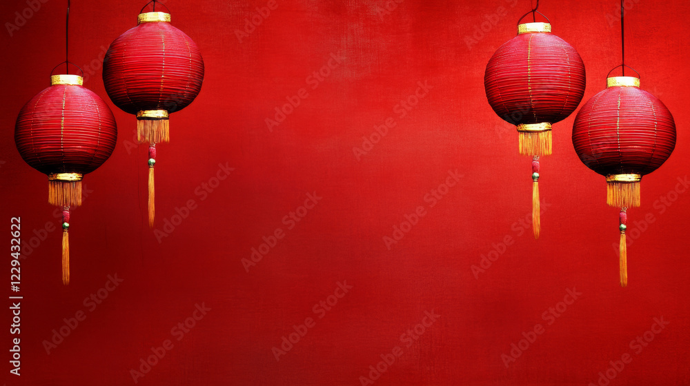 Fototapeta premium Red lanterns on vibrant red background