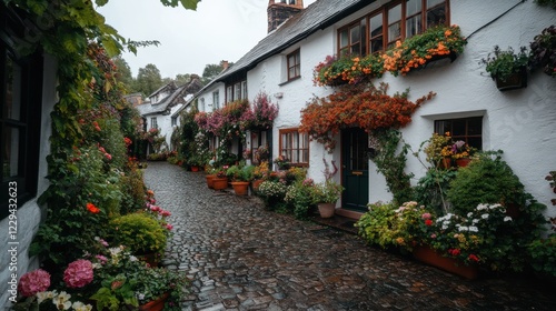 Fototapeta Naklejka Na Ścianę i Meble -  A quaint village with cobblestone streets and charming cottages.