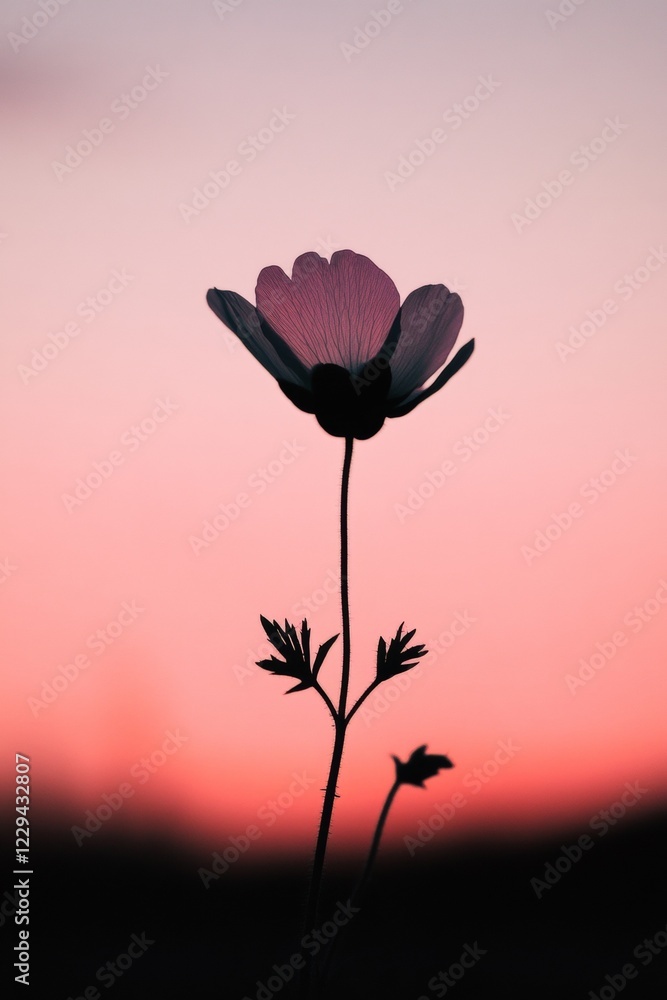 Obraz premium Silhouette of a Flower at Sunset: A Stunning Pink and Black Floral Image