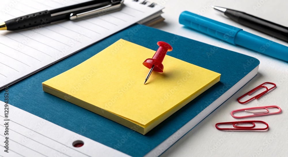 Yellow Sticky Note with Red Pushpin on Clean Minimalist Background V8 Yellow Sticky Note with Red Pushpin on Clean Minimalist Background V8