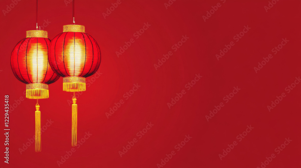 Red lanterns on vibrant red background Red lanterns on vibrant red background