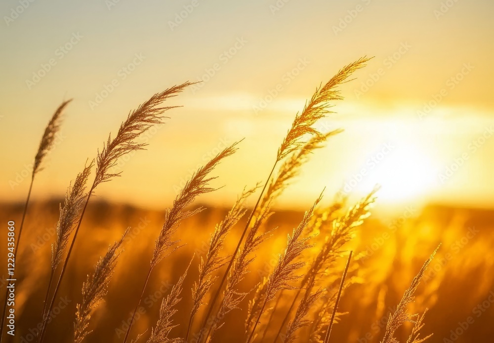 A serene winter scene with dry grass in a field shimmering with clear, frost crystals and a snow cover, illuminated by the morning sun A serene winter scene with dry grass in a field shimmering with clear, frost crystals and a snow cover, illuminated by the morning sun