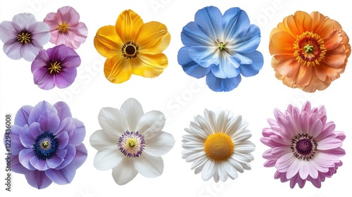 Colorful flower heads isolated on white for design use photo