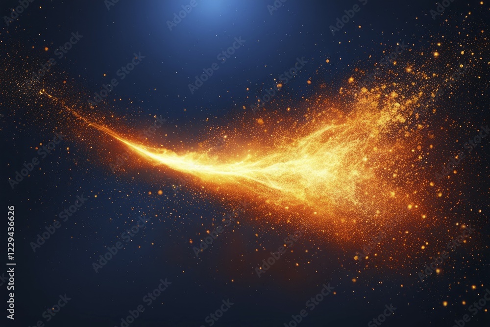 Fiery orange trail with sparkles on a dark blue starry background, AI generated Fiery orange trail with sparkles on a dark blue starry background, AI generated