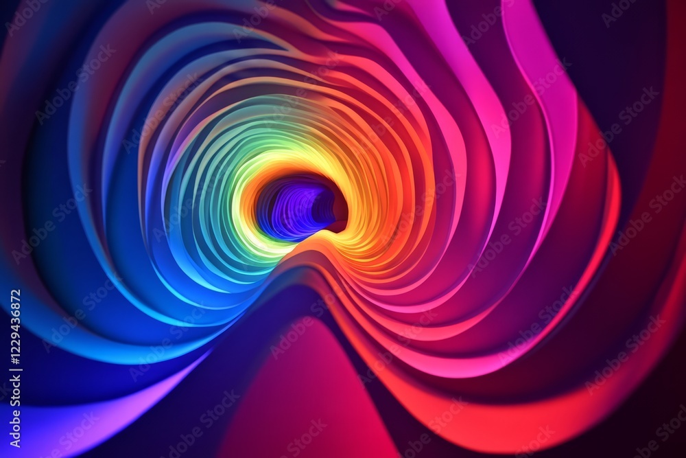 Fototapeta premium A colorful spiral with a rainbow inside. The spiral is red, blue, and purple. The rainbow is inside the spiral and is made up of many different colors