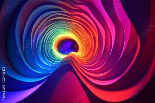 A colorful spiral with a rainbow inside. The spiral is red, blue, and purple. The rainbow is inside the spiral and is made up of many different colors