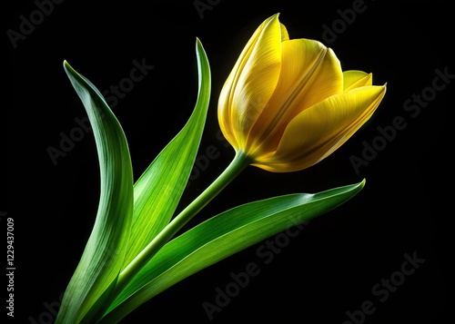 Green-Yellow Tulip Silhouette - Black Background Design