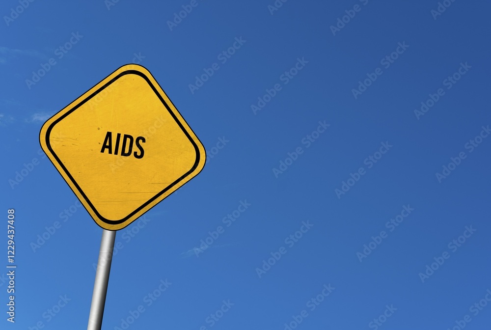 Fototapeta premium Aids, yellow sign with blue sky