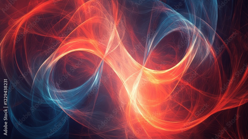 Obraz premium Vibrant abstract light swirls in red and blue create dynamic energy on a dark backdrop, perfect for creative and modern design projects.