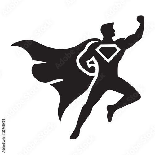 Dynamic Superhero Silhouette in Flight Vector Illustration