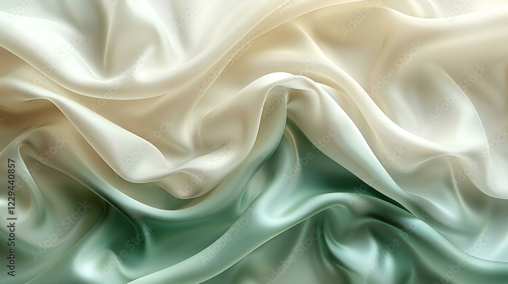 Obraz premium Elegant cream and sage green silk fabric draped. Perfect for fashion, textile, or luxury product websites