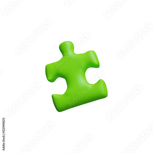 3d vector puzzle icon in green, cartoon minimalistic illustration.