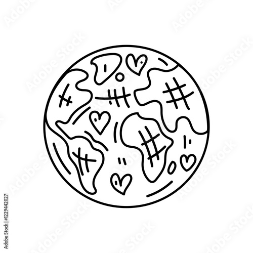 Earth outline drawing with hearts for eco and love concept