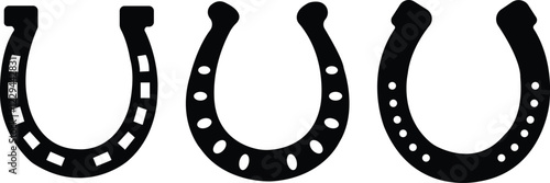 Horseshoe icon set.Good luck symbol. Isolated vector illustration on a white background.Horseshoe, typography, ribbon and good luck fortune sign. Design elements, drawing, vintage hipster .