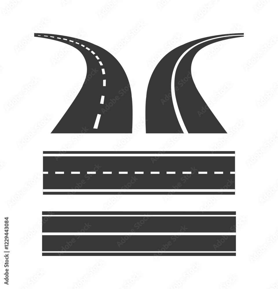 Road set isolated. Simple illustration of road, highway icon isolated on white background Road set isolated. Simple illustration of road, highway icon isolated on white background
