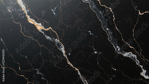 Lustrous natural black marble texture with intricate veining, ideal for luxury interior design, branding, and upscale home décor projects.