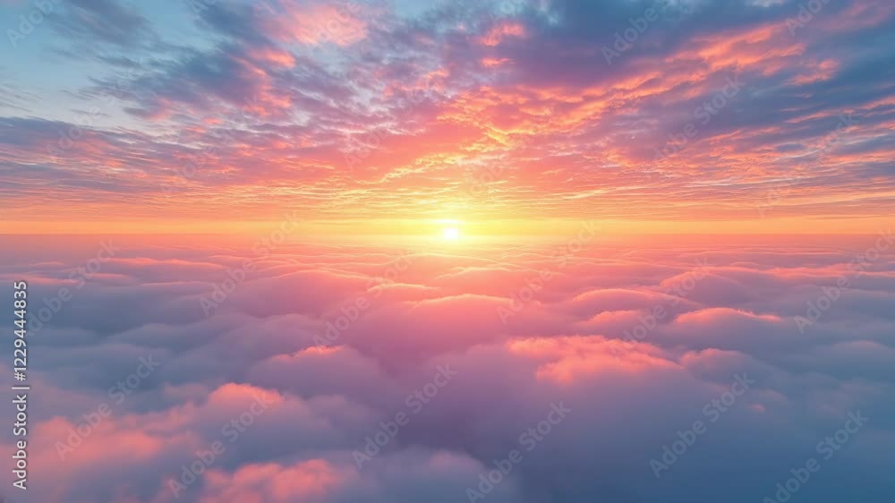 A breathtaking aerial view of the sky at sunrise, with layers of soft, cotton-like clouds stretching into the horizon, with vibrant hues of pink, orange, and gold spreading across the sky. A breathtaking aerial view of the sky at sunrise, with layers of soft, cotton-like clouds stretching into the horizon, with vibrant hues of pink, orange, and gold spreading across the sky.