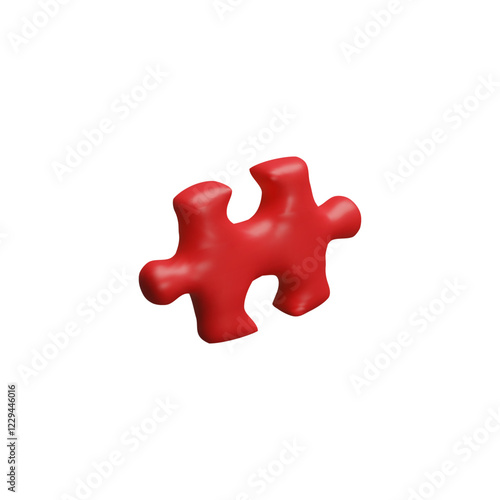 3D vector illustration of red puzzle piece in cartoon style.