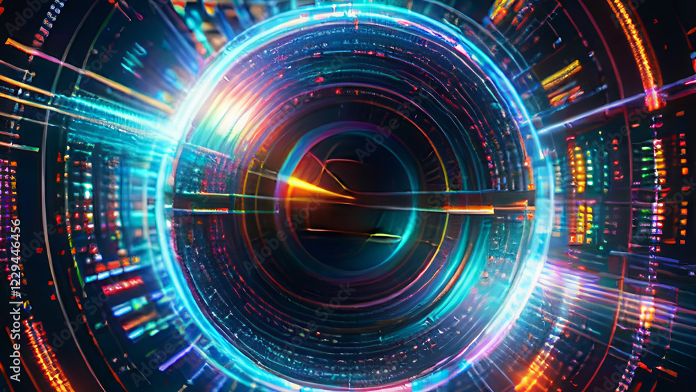 Obraz premium Digital Matrix Core with Glowing Orb and Swirling Data Streams