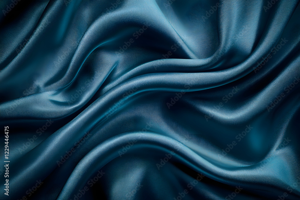 Fototapeta premium Blue Silk Satin with Soft Wavy Folds for Elegant and High-End Designs, elegant abstract background with copy space 
