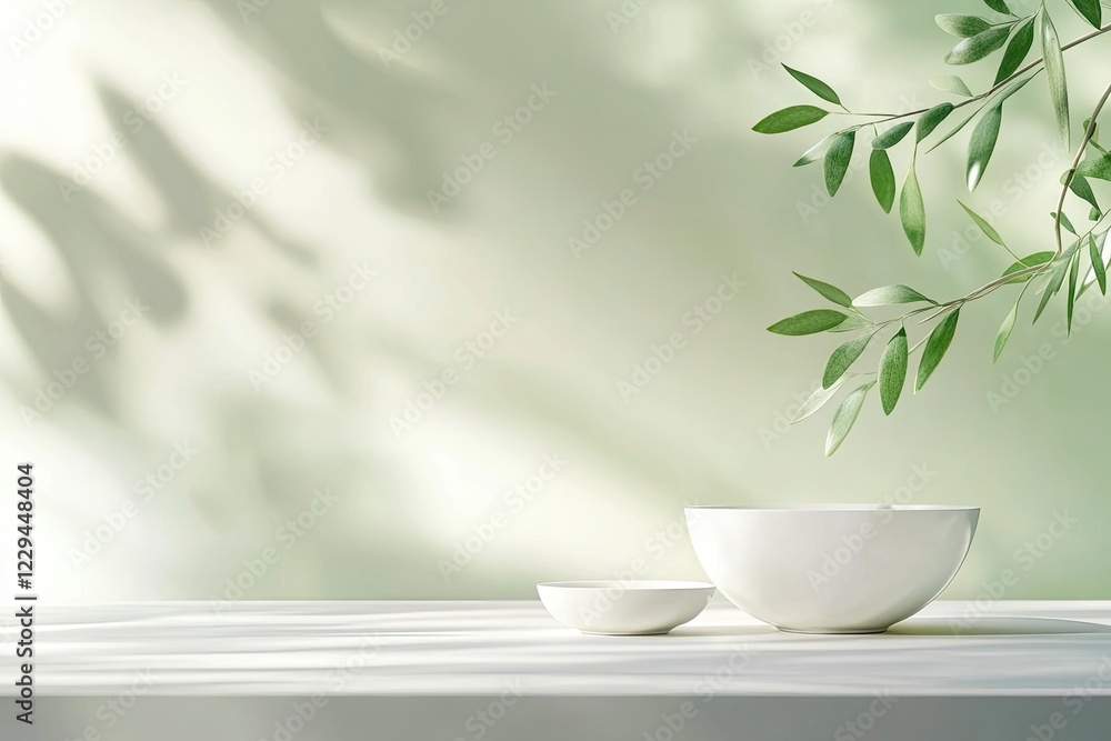 Abstract minimal background with geometric shapes and podium for product display presentation. 3D rendering, white color theme, podiums in different sizes on the right side of the composition, Abstract minimal background with geometric shapes and podium for product display presentation. 3D rendering, white color theme, podiums in different sizes on the right side of the composition,