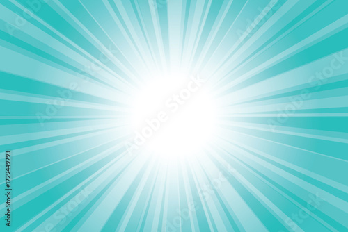 Abstract glowing blue sunburst background. Tiffany blue glow effect sunburst background for presentation, banner, poster, flyer, sales. Modern pop art poster for summer and spring.