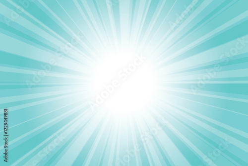 Abstract glowing blue sunburst background. Turquoise blue glow effect sunburst background for presentation, banner, poster, flyer, sales. Modern pop art poster for summer and spring.